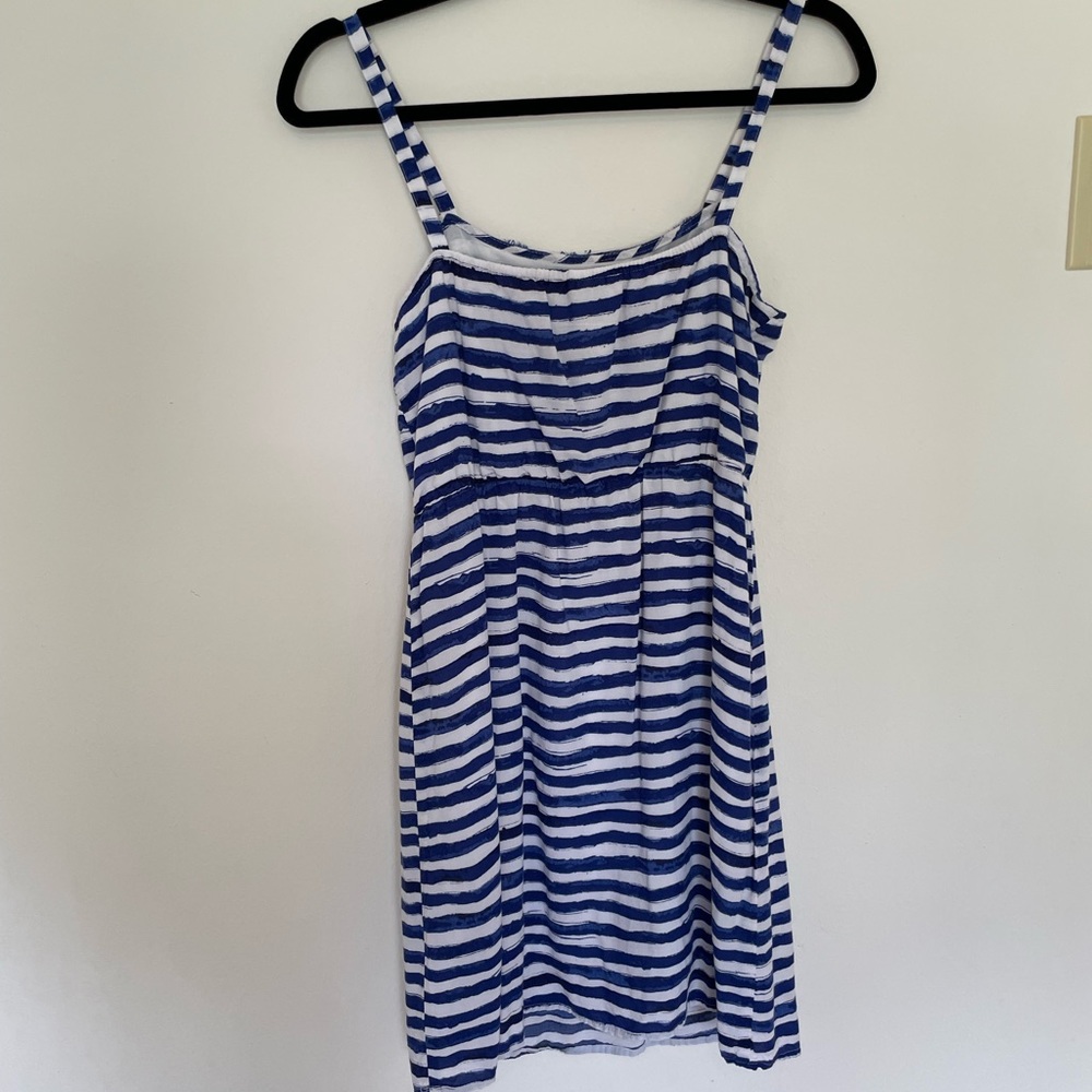 Loft dress:watercolor sundress 4 petite blue & white striped with flowers - Picture 2 of 4